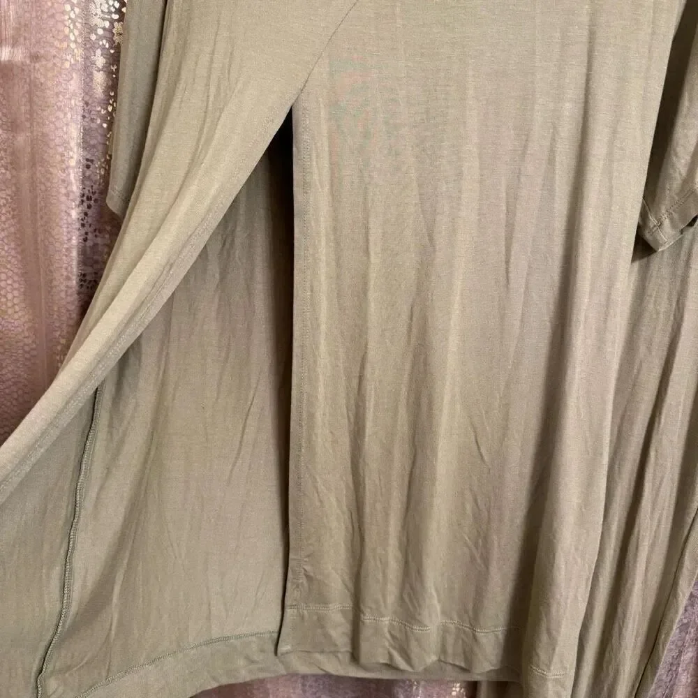 Free People Beach Olive Green Stretchy Long Slit Rayon Top Pants Set XS/S